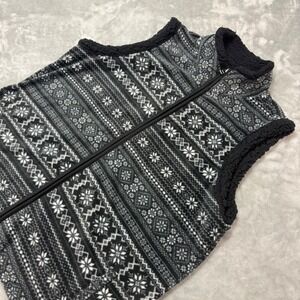 Kim Rogers Petite‎ Fleece Vest Womens P/L Black Gray Snowflake Print Athleisure